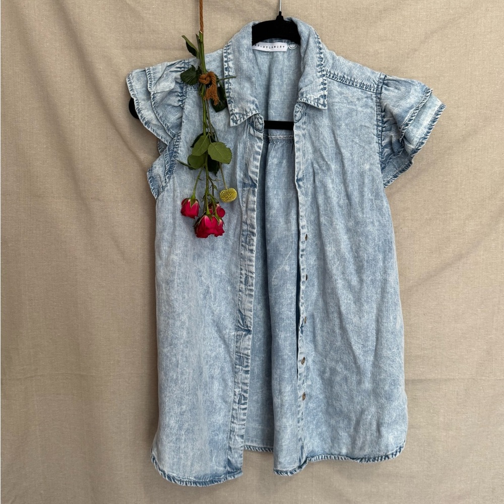 Jane and Delancey Denim Blue Ruffle Sleeve Shirt
